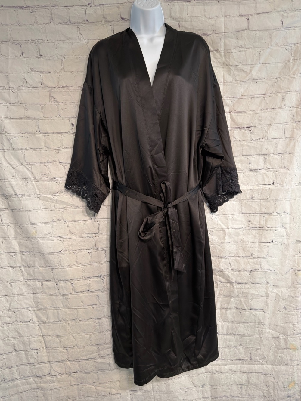 Torrid Silky Black Lace-Trim Wrap Robe 1X